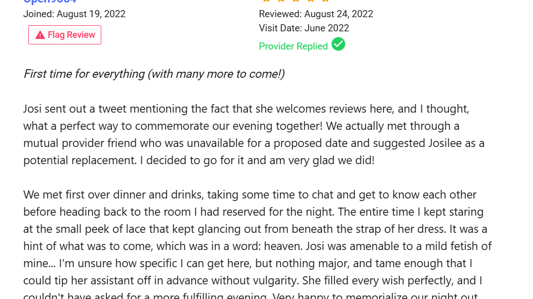 Private Delights review for redhead escort Josilee Adams, high end GFE in New Jersey