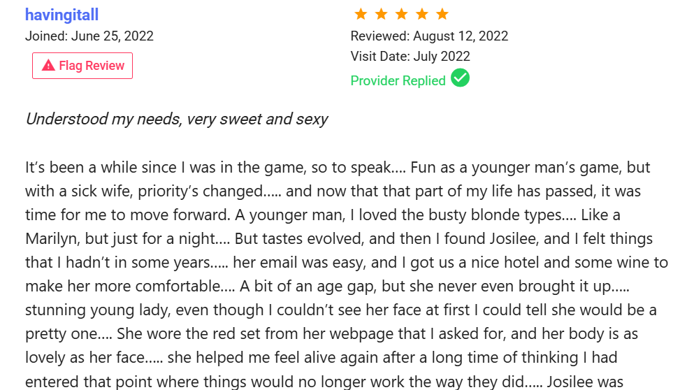 Private Delights review for redhead escort Josilee Adams, high end GFE in New Jersey